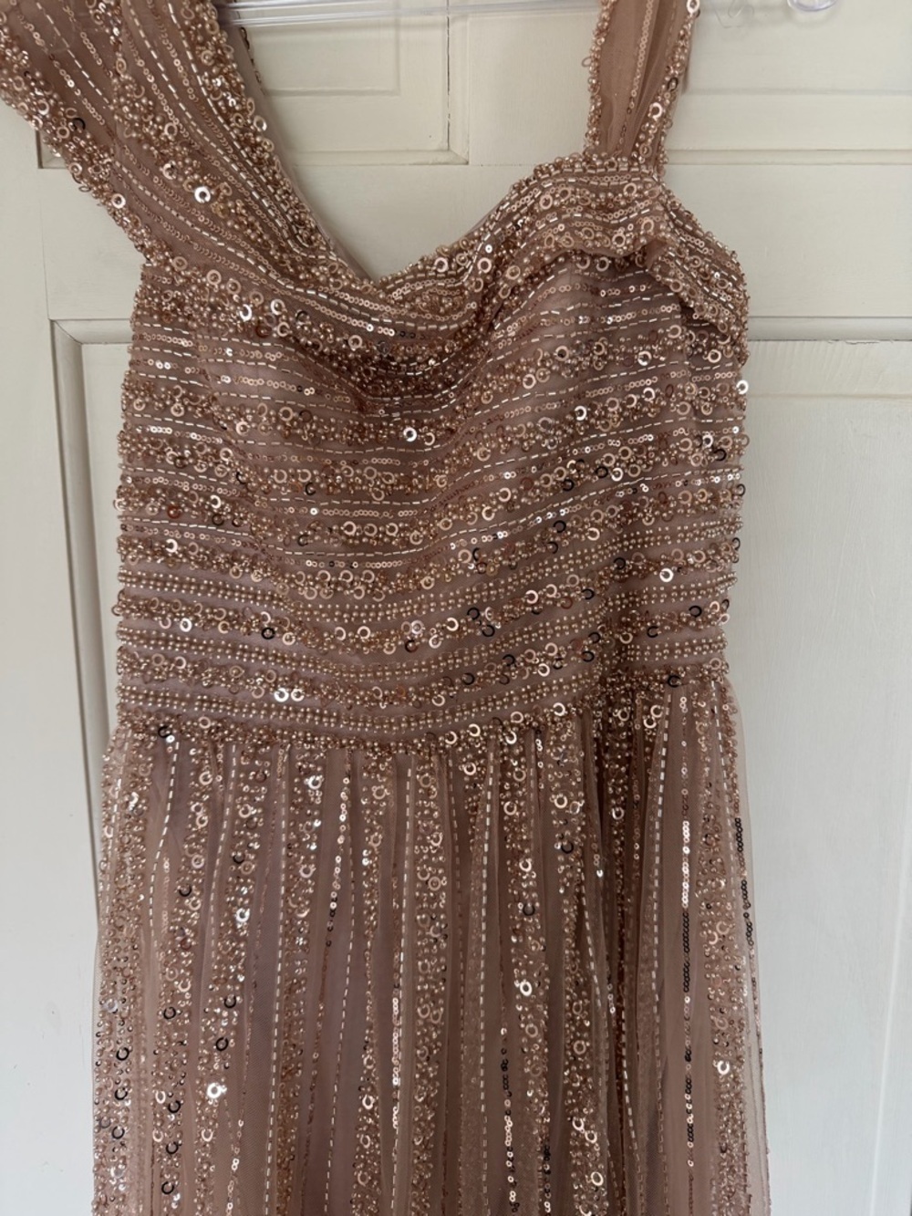 Ladivine CD0238 Gold Beaded Prom Dress Size 10 Floor Length Formal Gown - Picture 5 of 11